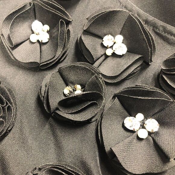 Anne Fontaine Black 3D Flower Steff Silk Blouse Top Pleated Sleeves Womens Size - Picture 6 of 7